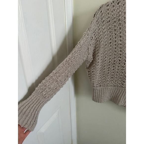 Free People Sweater Women's XS Tan Best Of You V Neck Open Knit Oversized - Picture 3 of 7